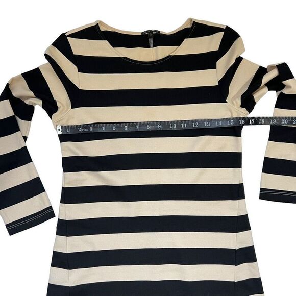 Theory Cream and Black Striped Dress Size Small The Onita Dress Women's 3/4 Slee - Picture 10 of 13